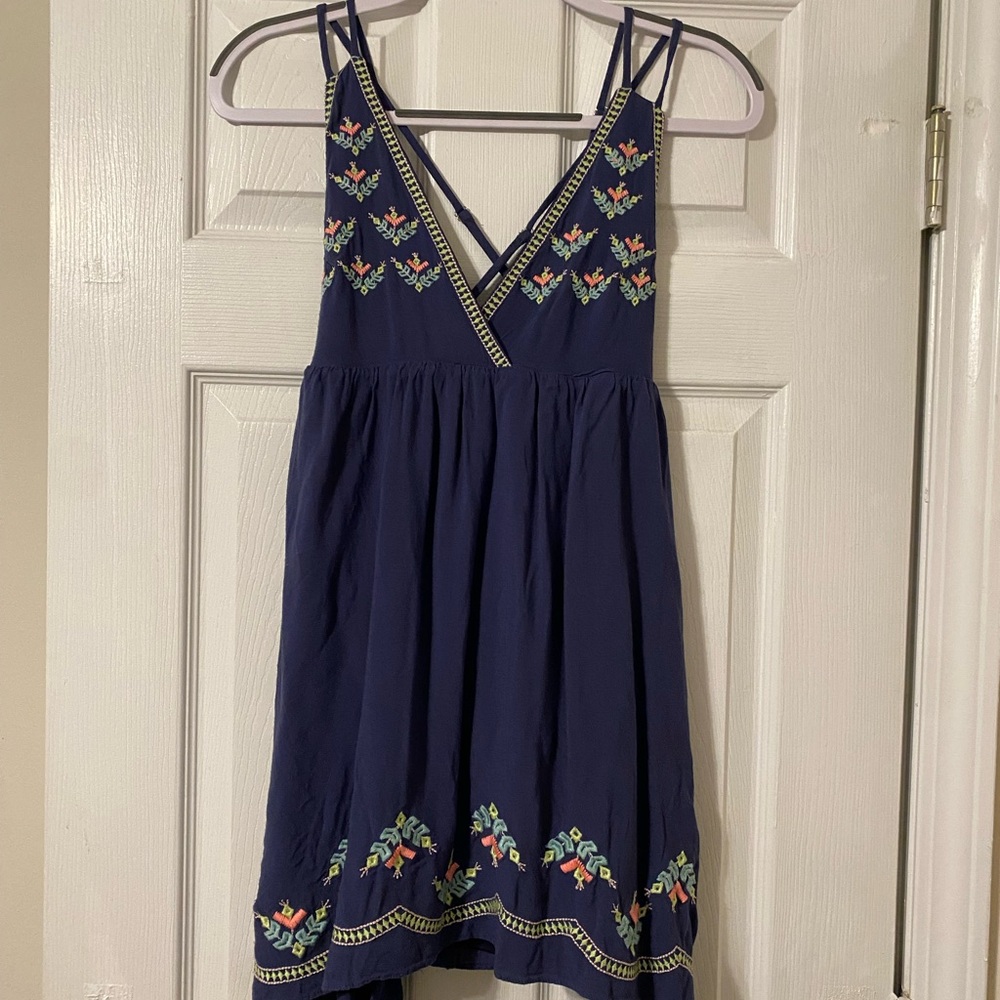 Navy Blue Embroidered Summer Dress